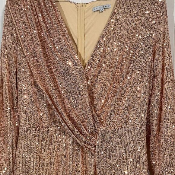 Baltic Born Zurich Sequin Maxi Dress Rose Gold 2X Long Sleeve Formal Gown Plus - Picture 4 of 8